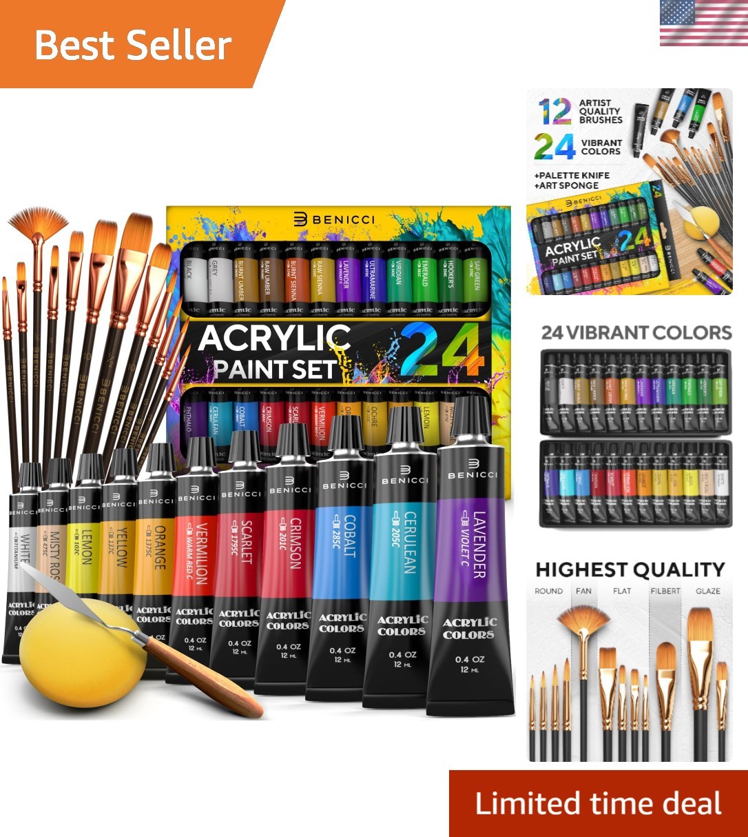 Affordable 24-Color Acrylic Paint Set with Brushes & Accessories – Perfect Gift!