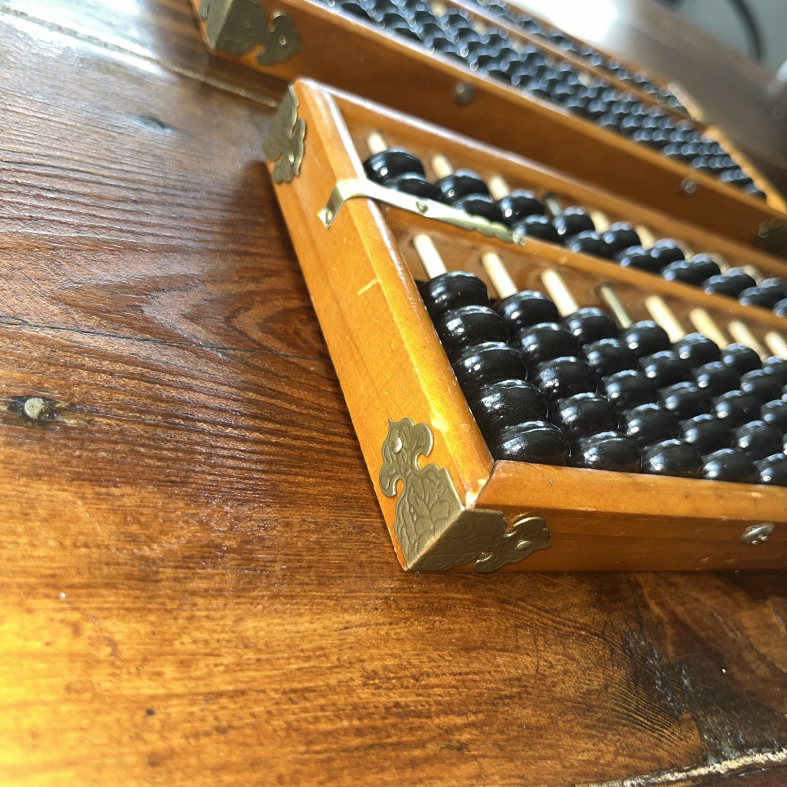 Chinese Abacus 13 Rods 91 Beads Brown Wood Black beads set of 2