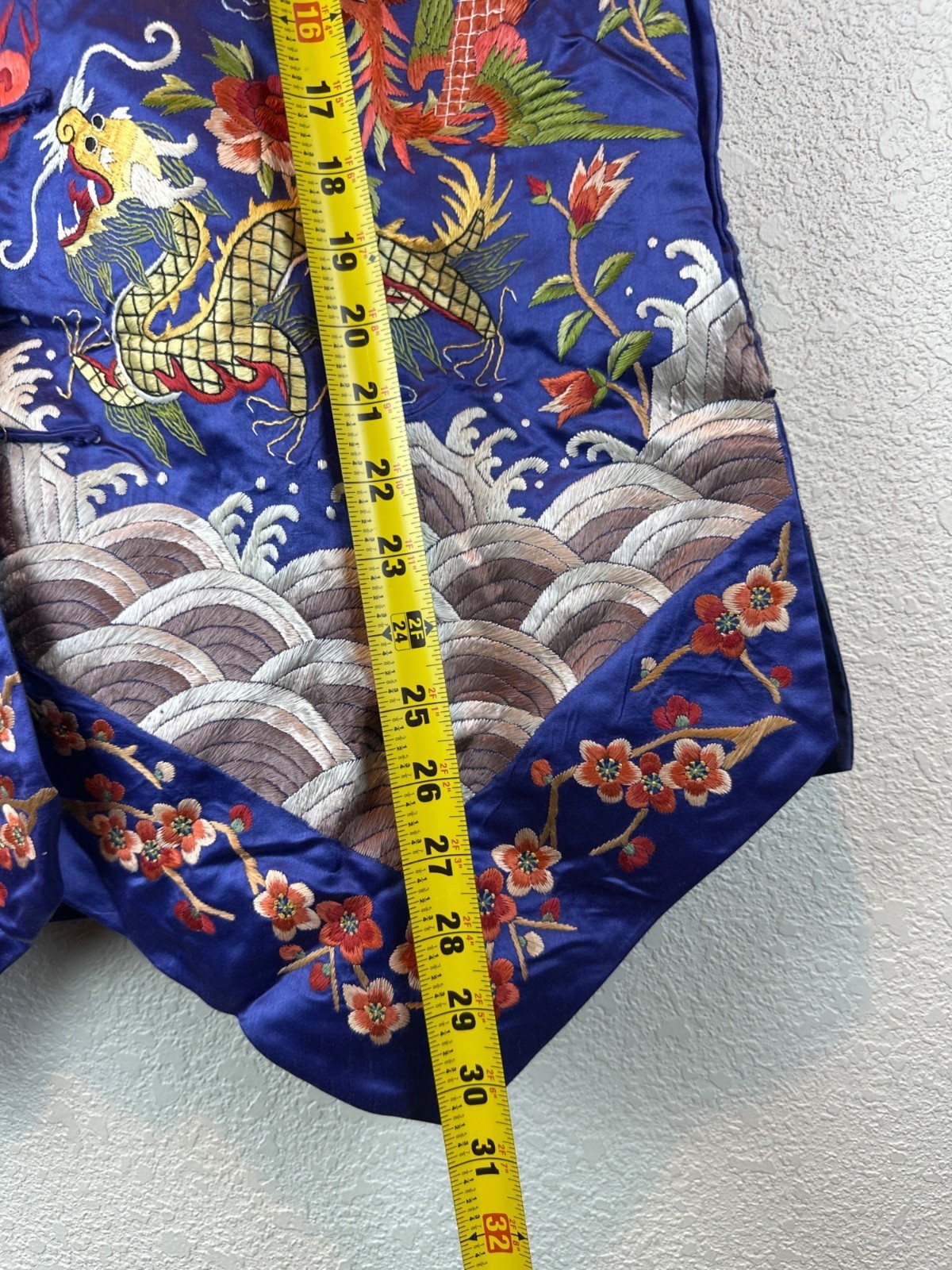 Vintage Dunhuang Fully Embroidered Chinese Dragon Crane Vest Blue M/L Oriental