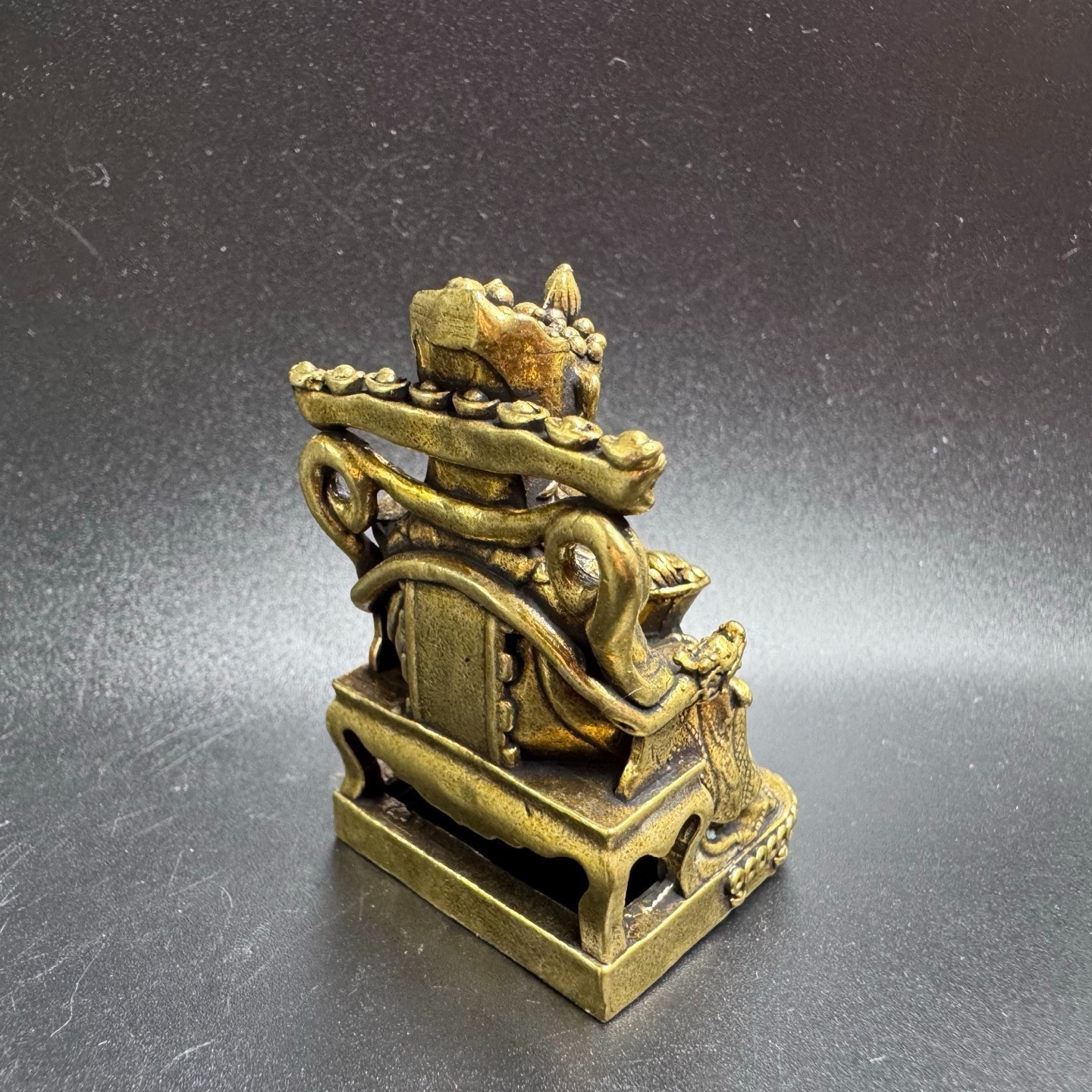 Vintage Brass God of Wealth Mini Statue Holding Gold Ingot Feng Shui Lucky Desk