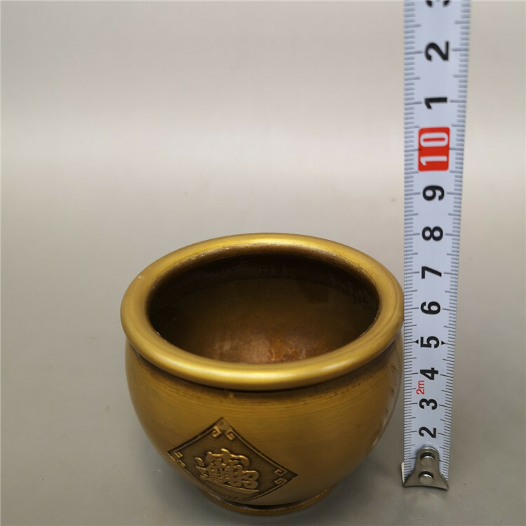 China Collectible Brass Small Copper Cylinder Ornaments Smooth Can Water Tank