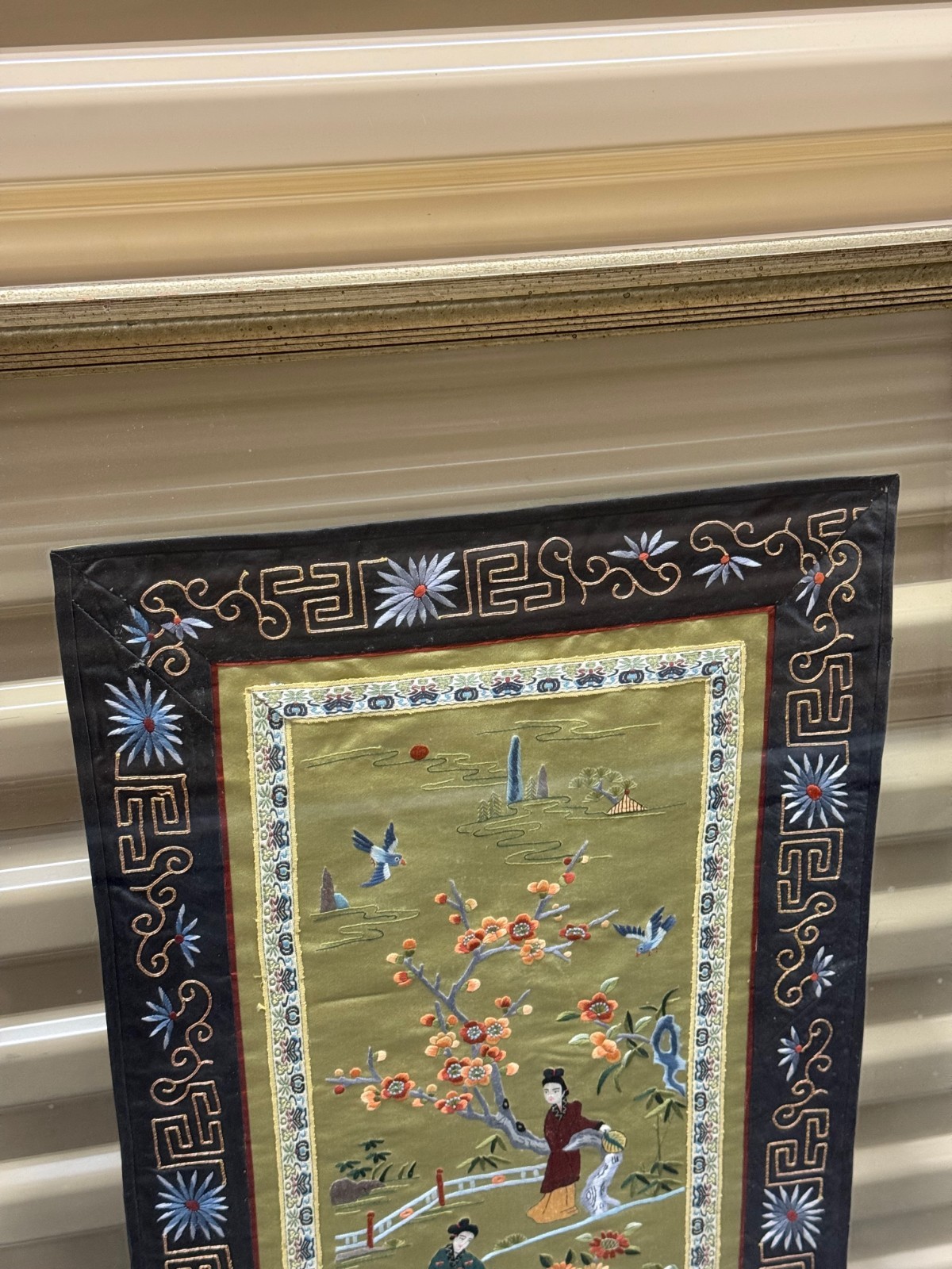 Vintage 1960s Set of 2 Chinese Silk Hand Embroidered Tapestry in Frame-Dun Huang