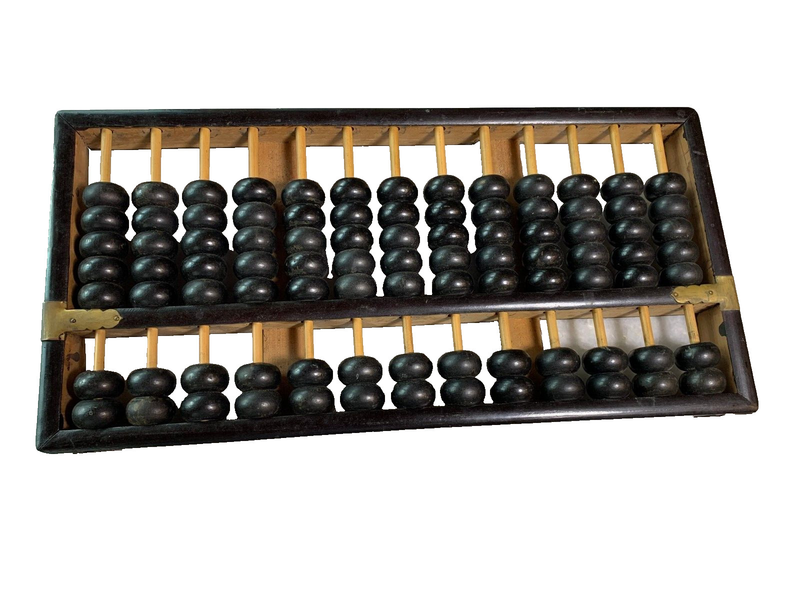 Antique Vintage Mid Century Lotus Flower Brand Wood Wooden Abacus Brass Accents!