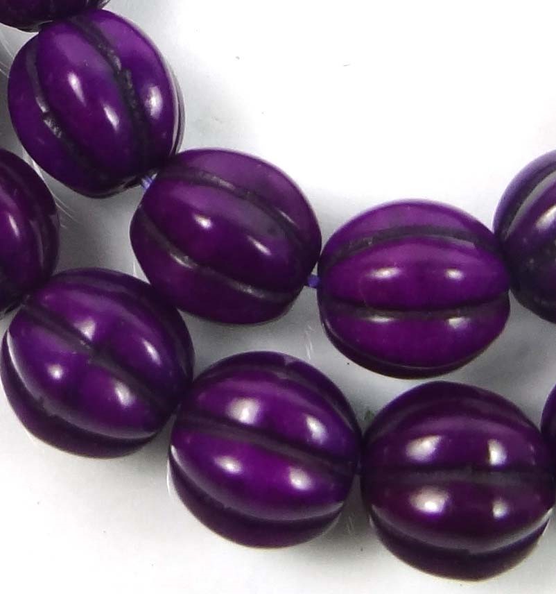 10mm Purple / Violet Turquoise Fluted Melon Round Beads (20)