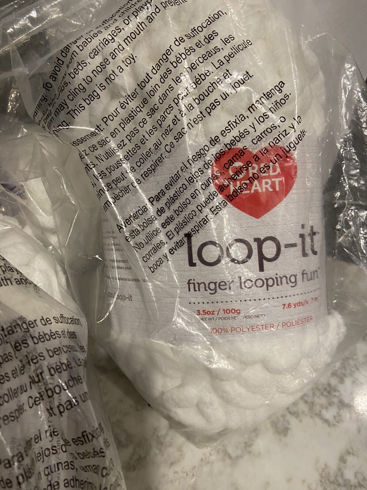 3 Skeins Red Heart Loop-It Yarn Finger Looping Snow Way lot 39401