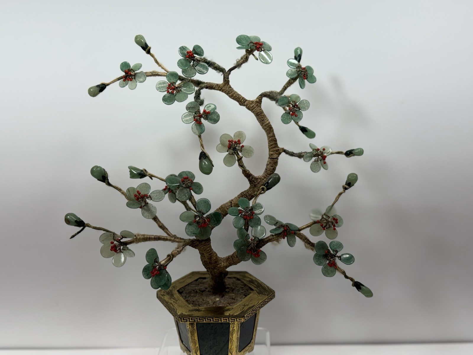 Vintage Chinese Jade Bonsai Tree With Spinach Jade Bowl 11” Tall