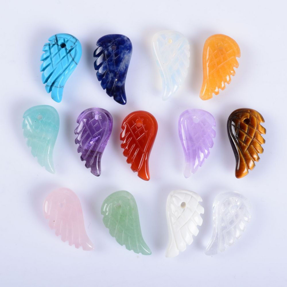 18-19mm Hand Carved rock crystal gemstone tiny angel wing pendant bead 3/4″