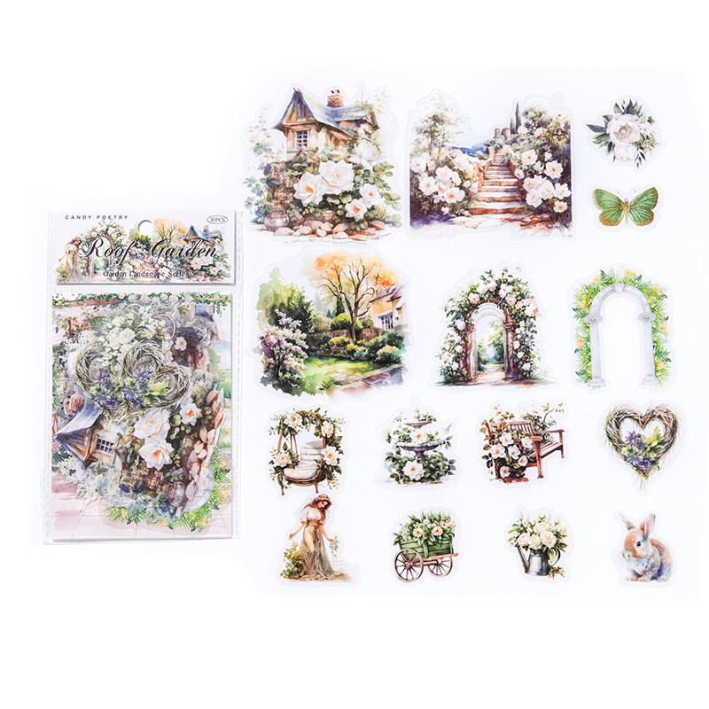 Flowers Garden House PET Stickers Journals Card Diary Scrapbooking DIY Collage