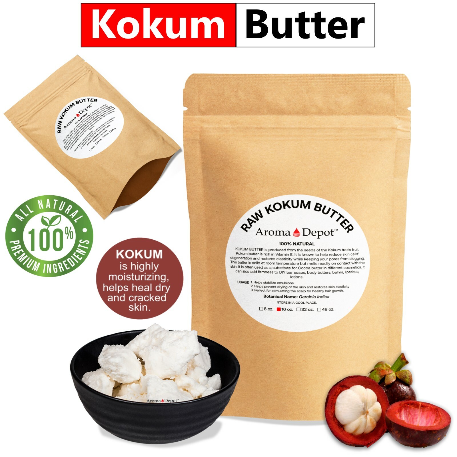 Raw Kokum Butter 1 lb 100% Pure Natural Cold Pressed Skin Care Moisturizer POUCH