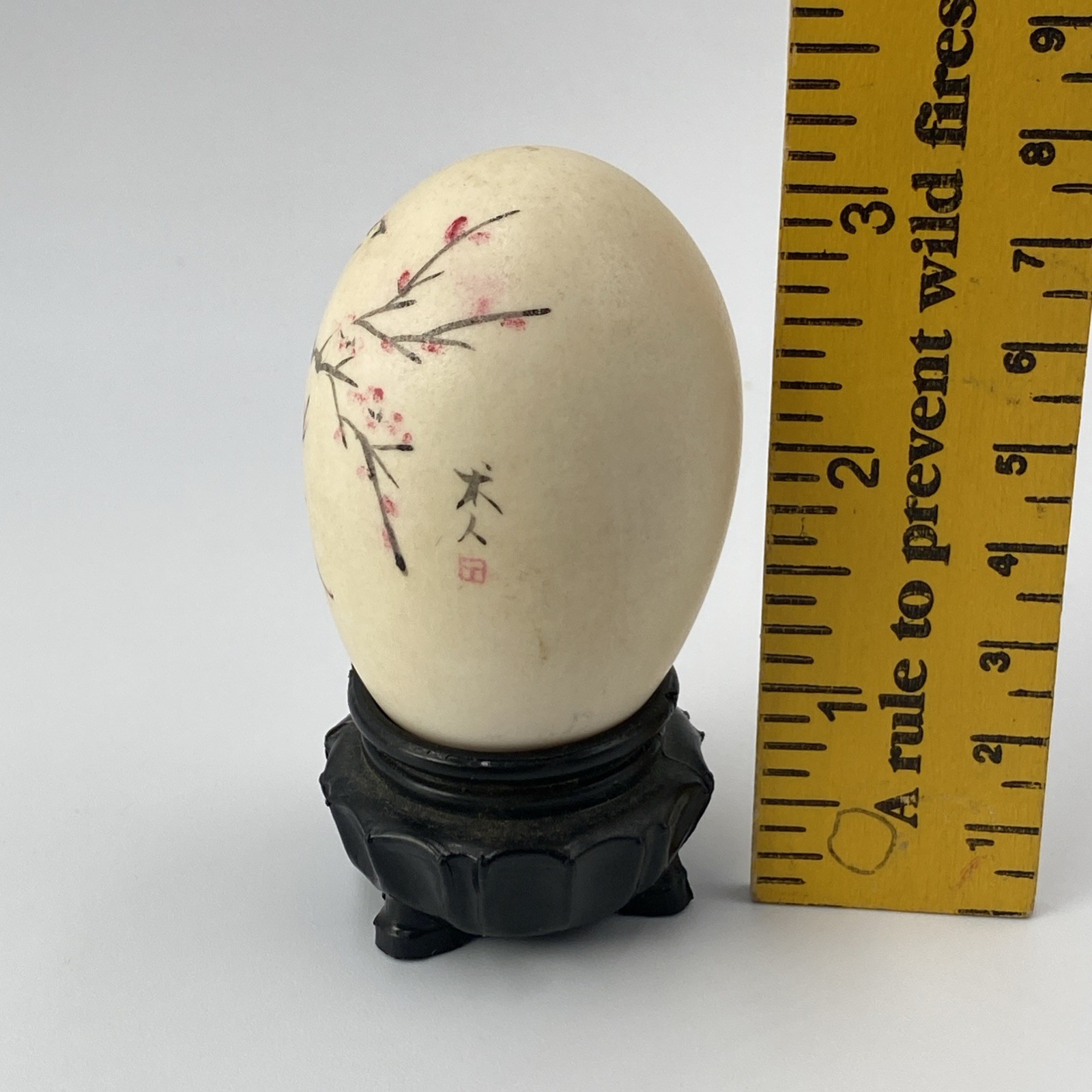 Vintage Chinese Hollow Hand Painted Egg With Stand. Floral, Birds, Butterfly.