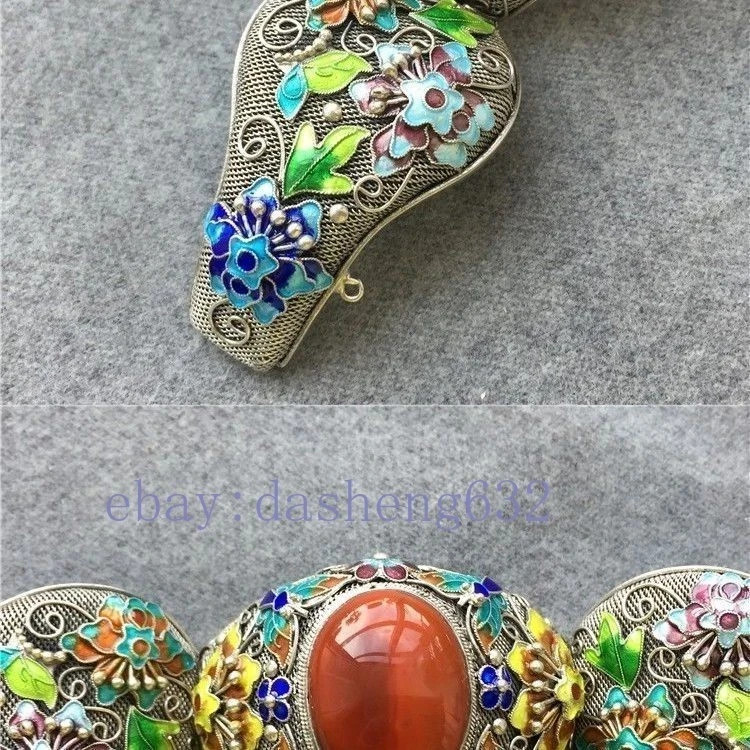 Vintage Filigree Enamel Red Stone Bangle Adjustable Open Bracelet Women Jewelry