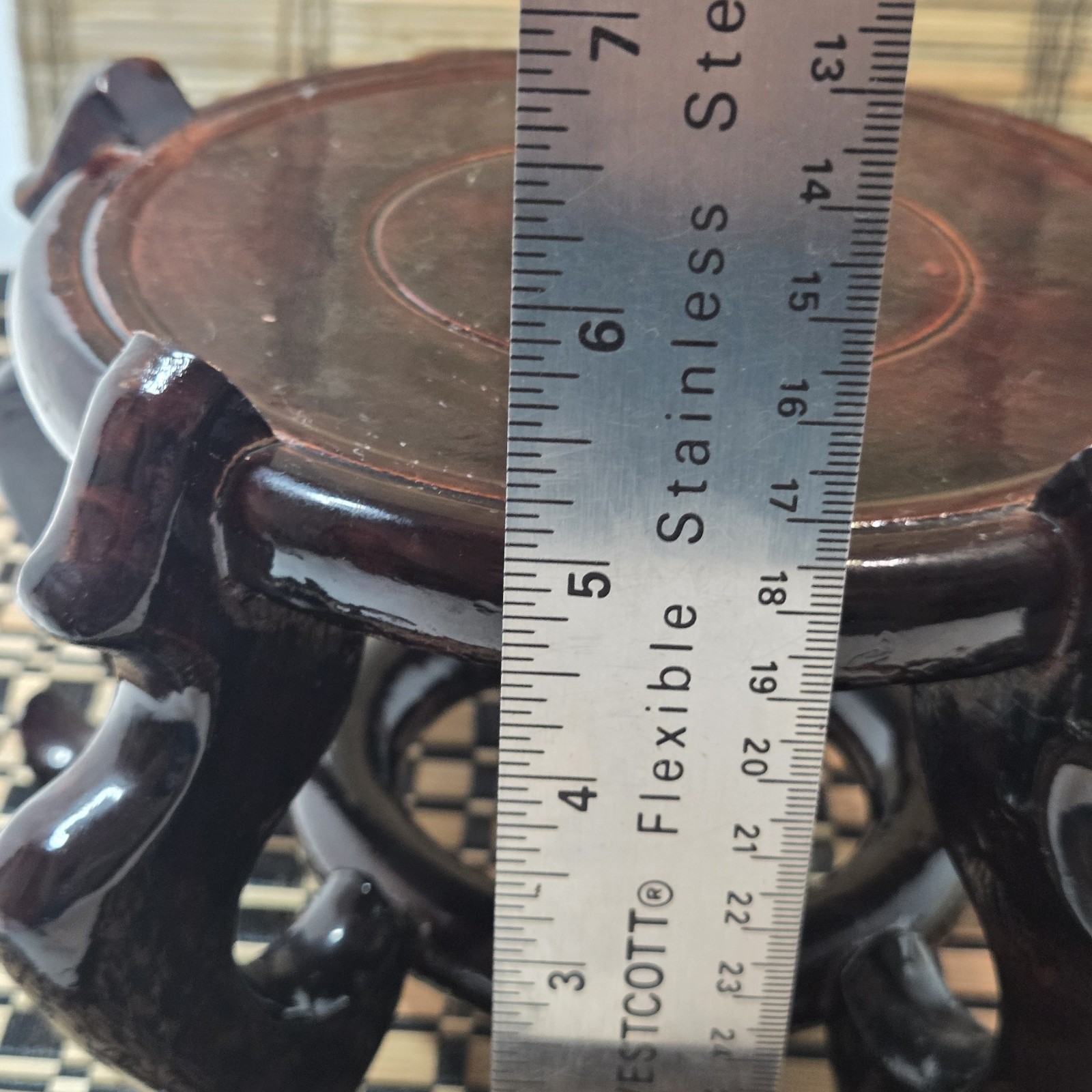 Asian Style Dark Wood Vase Collectible Pedestal Riser Stand 5 Feet 5.25″ H READ