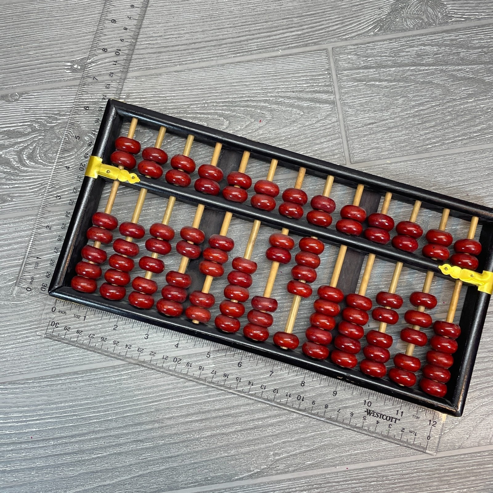 Vintage Abacus Lotus Flower Brand 12 Rods 91 beads Wood Onyx Black Red and Gold