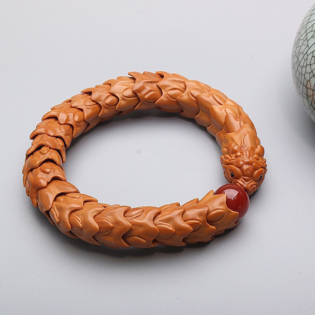 Hand Carved Olive Nut Dragon Scale Bracelet Hollow Design Wenwan Jewelry