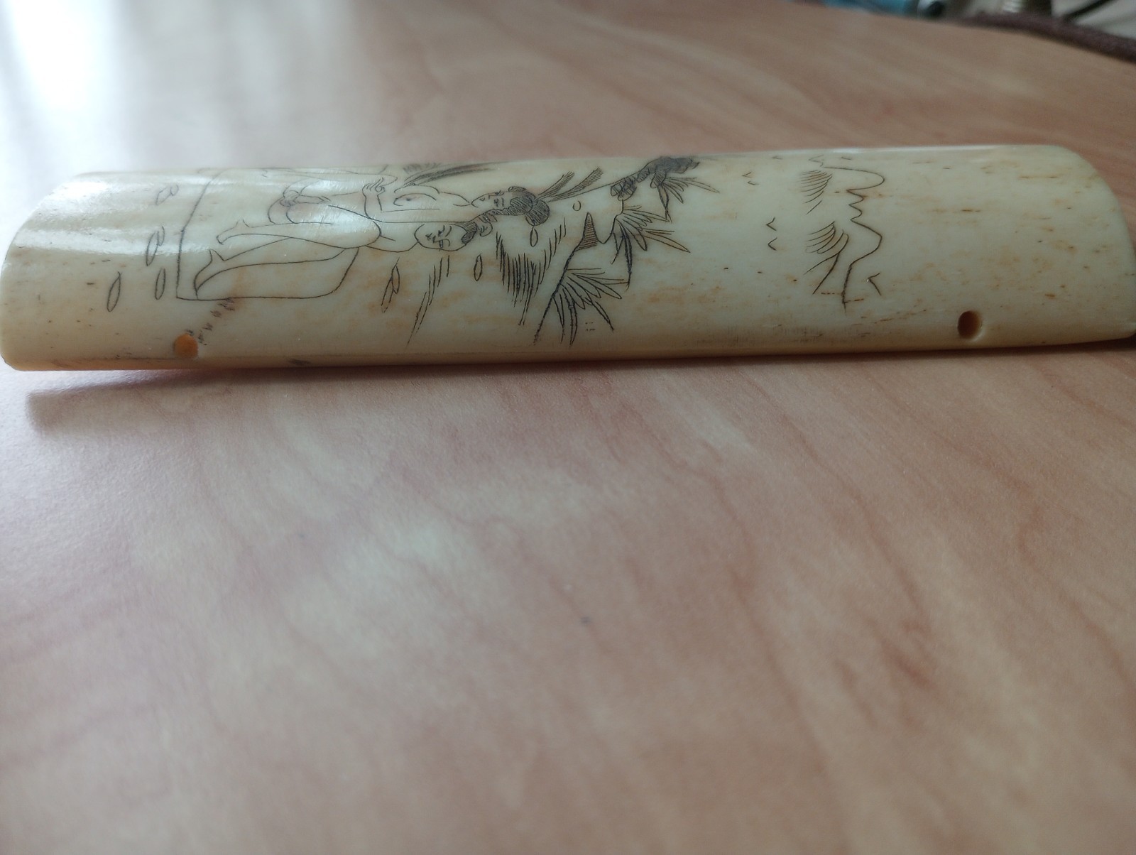 Two Antique Chinese Scrimshaw Shunga Panels Etched Erotica On Bone