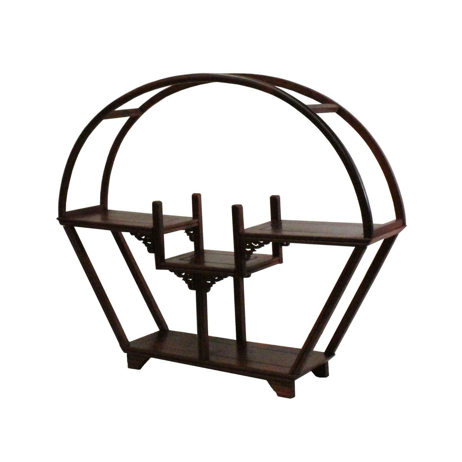 Chinese Yellowish Brown Wood Arch Cone Small Curio Display Stand ws199