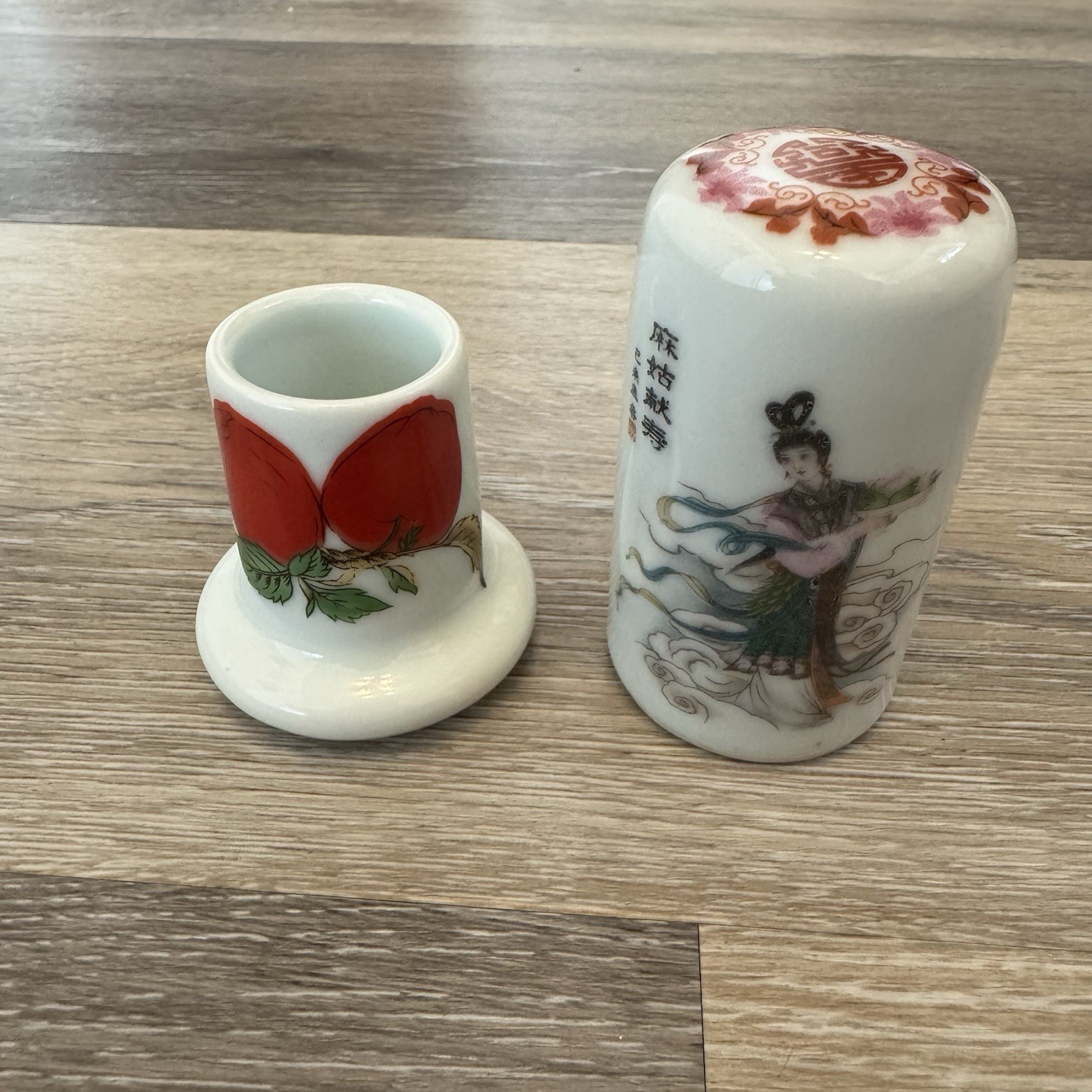 Vintage Chinese Porcelain Two Piece Toothpick Holder