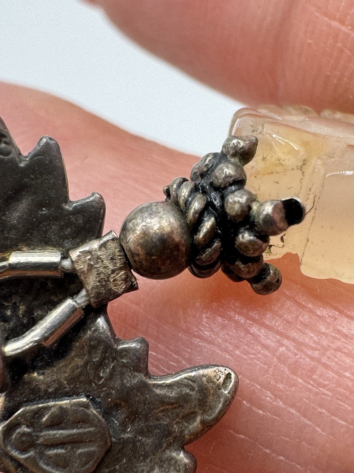 Antiqued Chinese? Carved Carnelian Agate Floral STERLING mar Set Choker Bracelet