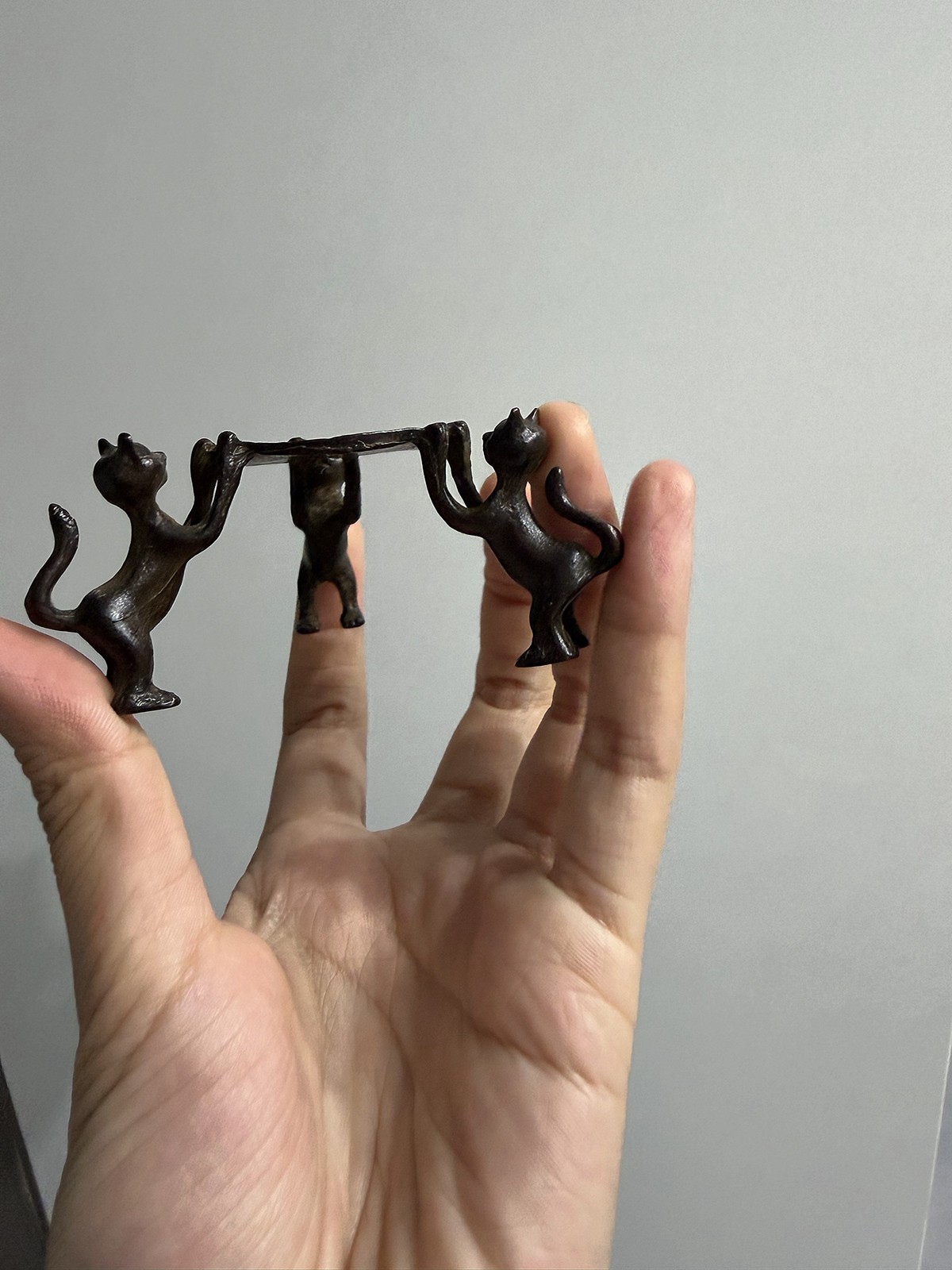 Vintage Three Cats Alloy Teapot Lid Holder Tea Set Ornament Base