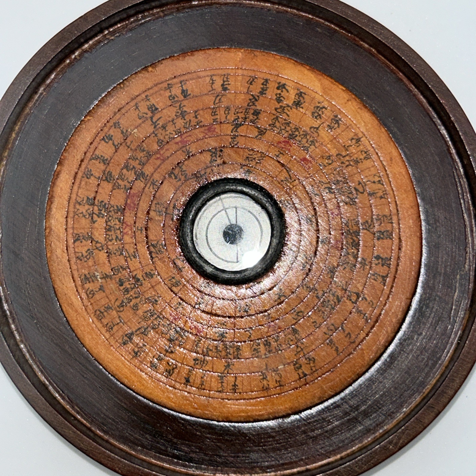 Vintage Chinese Pocket Sundial Geomantic Compass Diptych Wooden Case Feng Shui