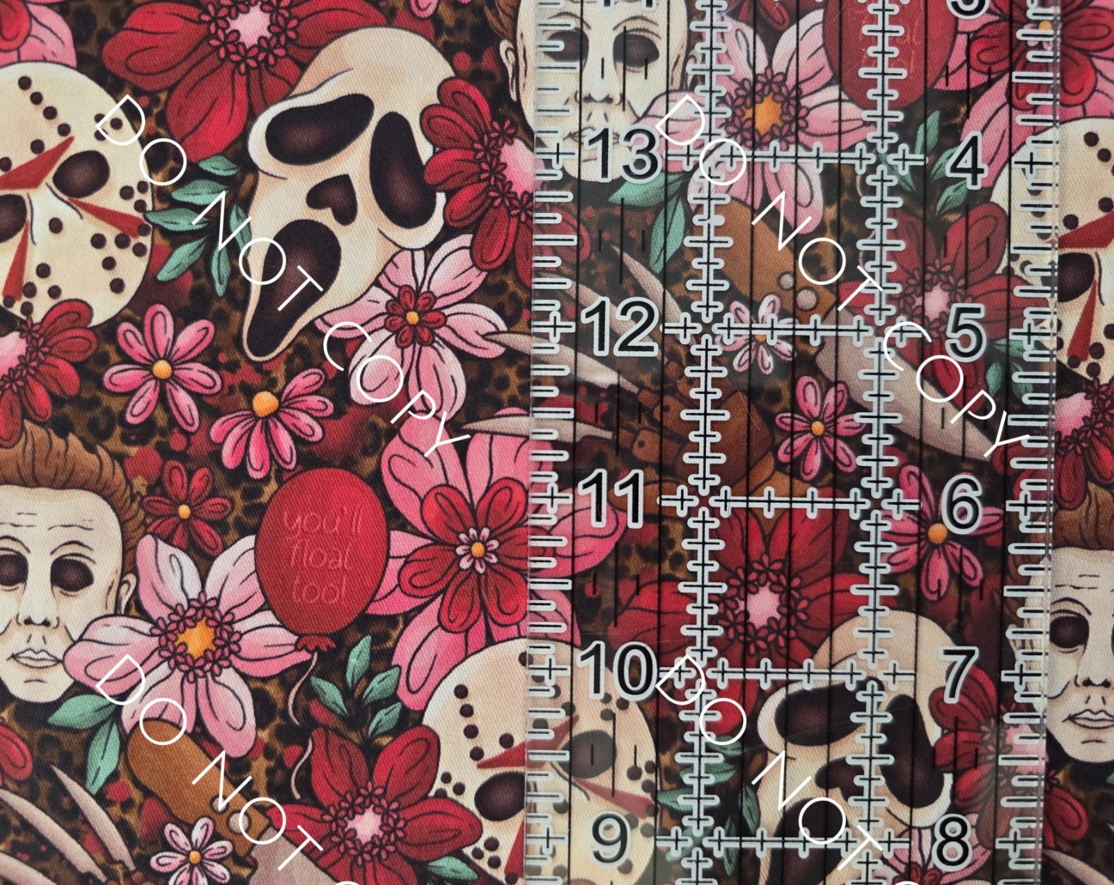 Custom 100% Cotton Woven Fabric Horror Movie Floral Red By The 1/4 Yd 9×56