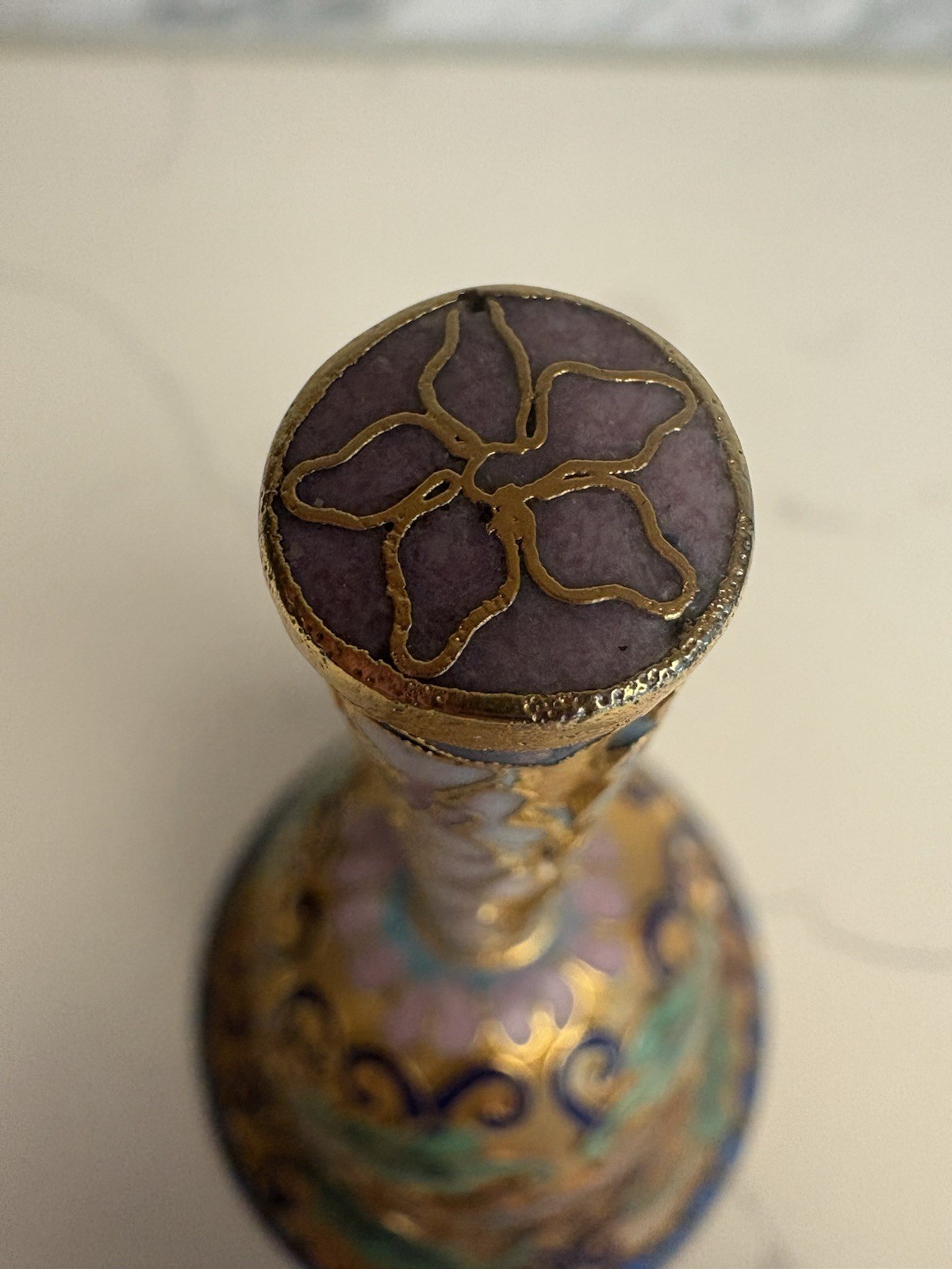 Vintage Chinese Cloisonne Enamel Floral Gold Metal Bell