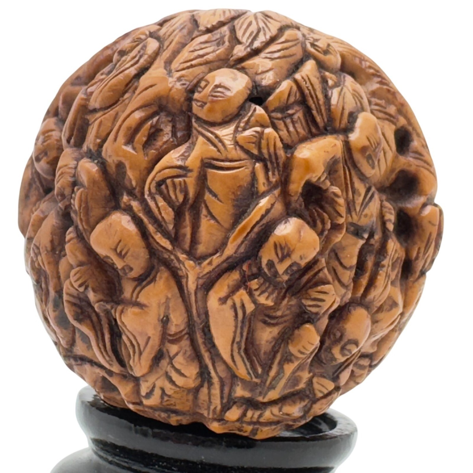 1000 Faces Walnut Carved Wooden Pedestal Stand Base Antique Hand Carved #3