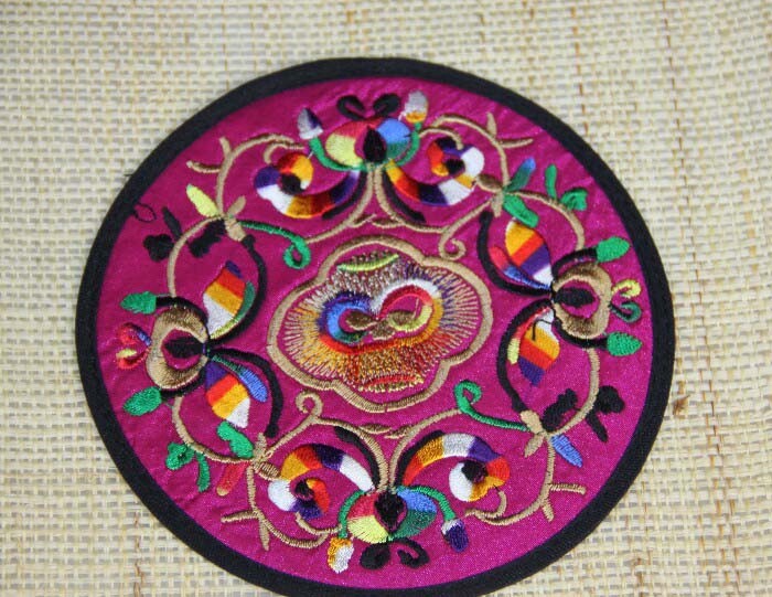 Tribal exotic chinese machine embroidery table mat flower(pair)