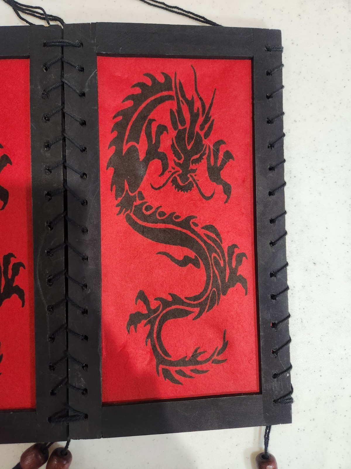 Vintage Red Chinese Dragon Art Lokta Paper Lanturn Cover Hanging Lamp Shade Used