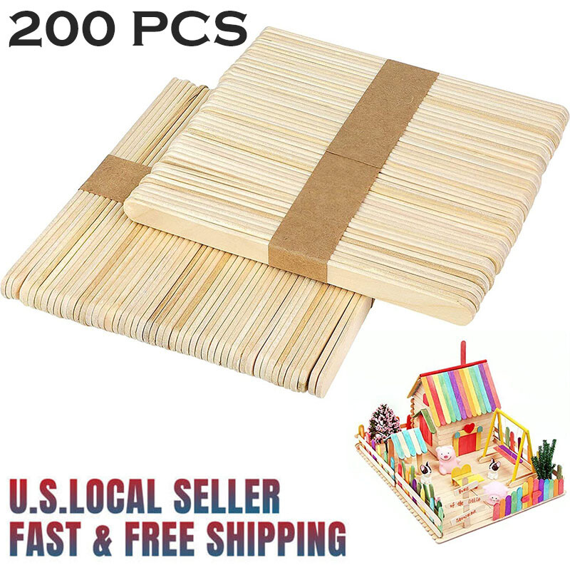 200 Pcs Craft Sticks Ice Cream Sticks Popsicle Sticks 4.5 inch Natural Wood