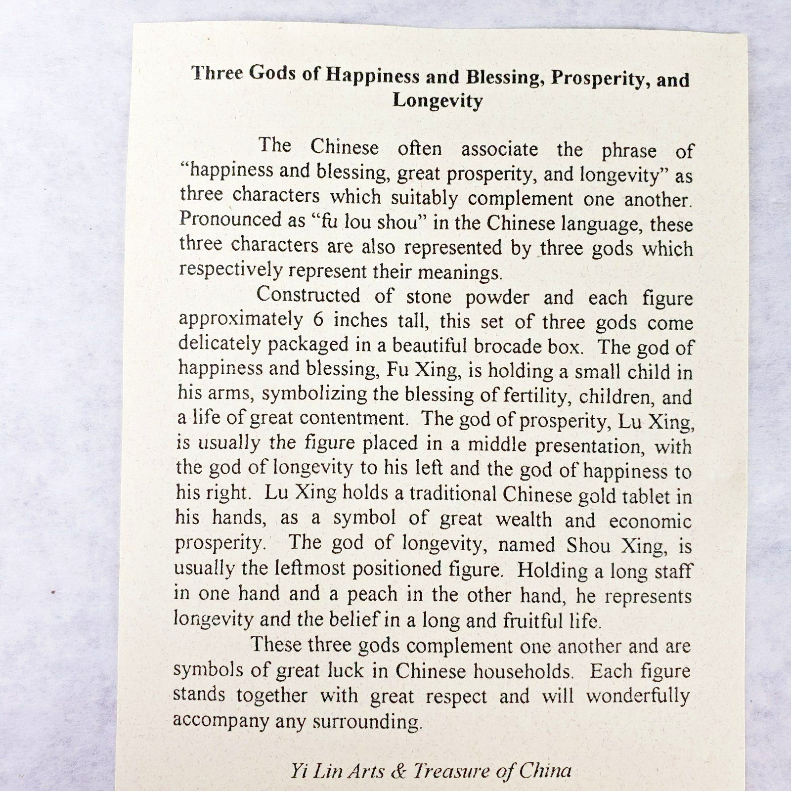 Yi Lin Arts & Treasures of China ‘Three Gods’ Figurines in Original Brocade Box