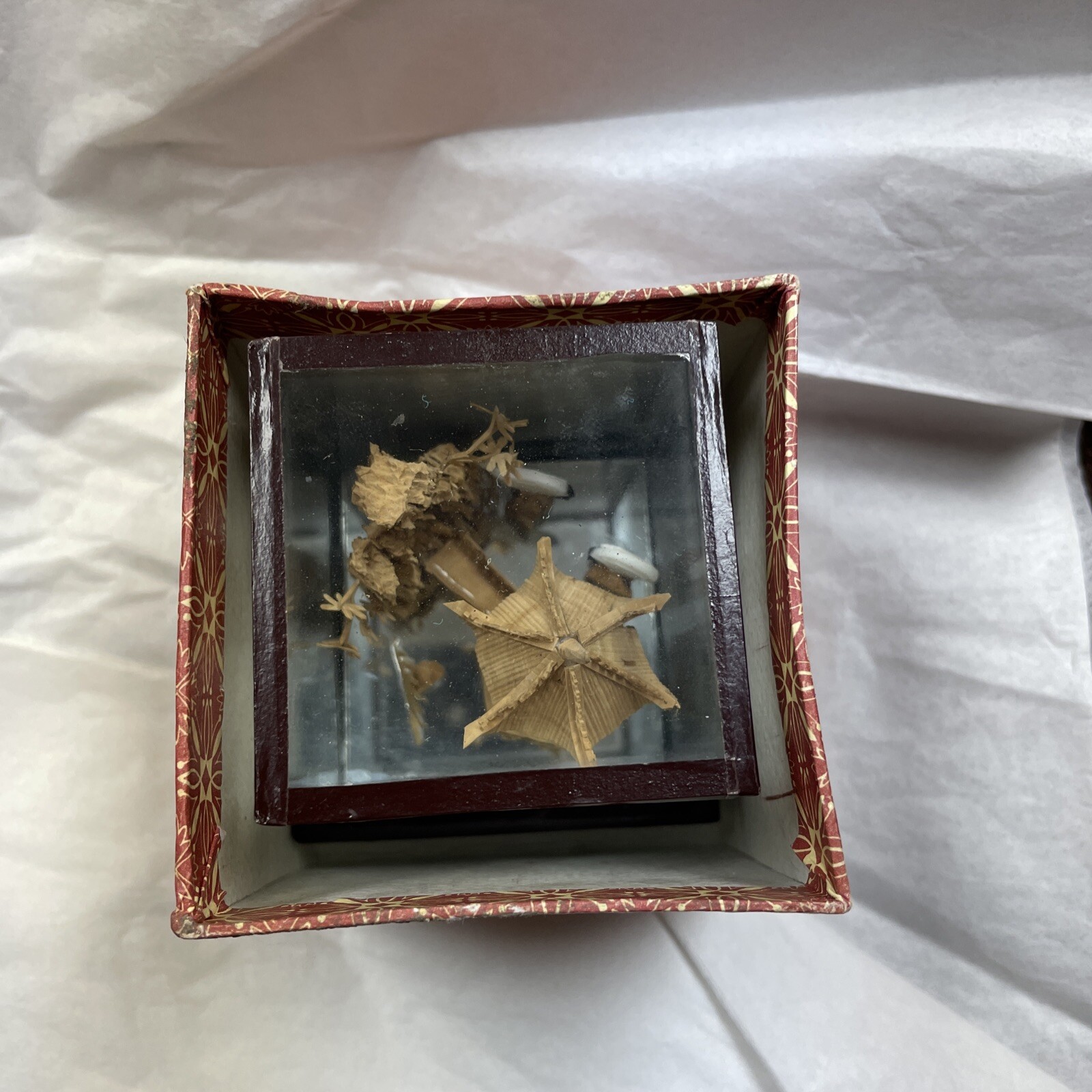 Vintage Chinese Micro Wood/Cork Carving Pagoda Trees Arbor Cranes/Original Box