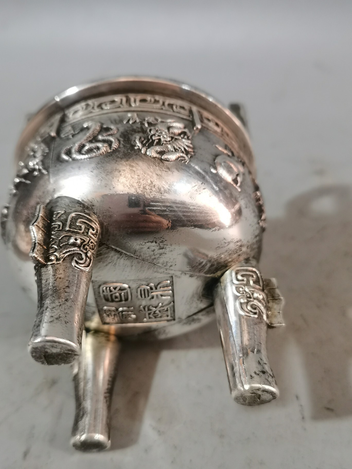 4″ tibet silver copper carved 12 Zodiac animals Three legs ding Incense Burner