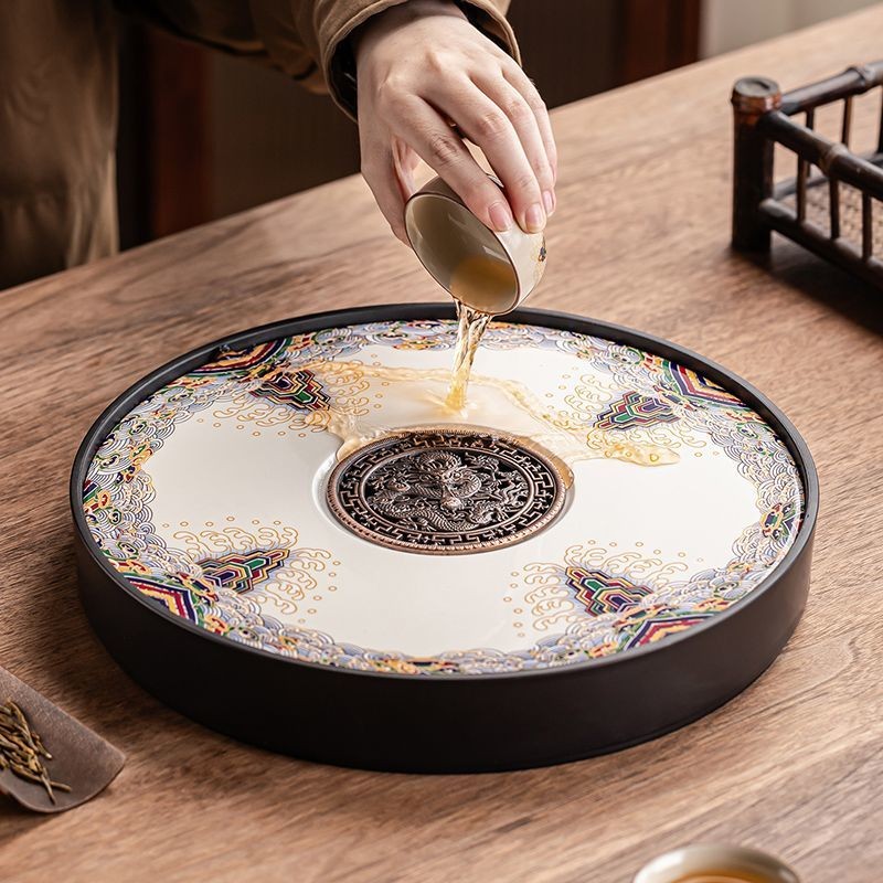 New Ceramic Tea Tray Small Water Storage Drainage Gongfu Tea Table Home Use