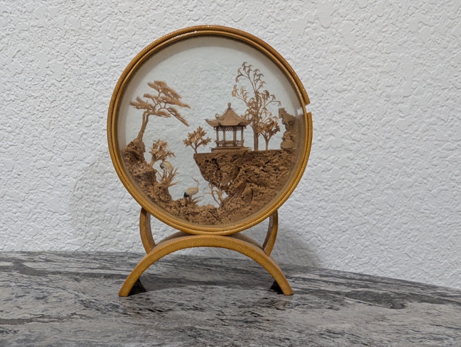 Vintage Chinese Cork Carving Diorama Bamboo