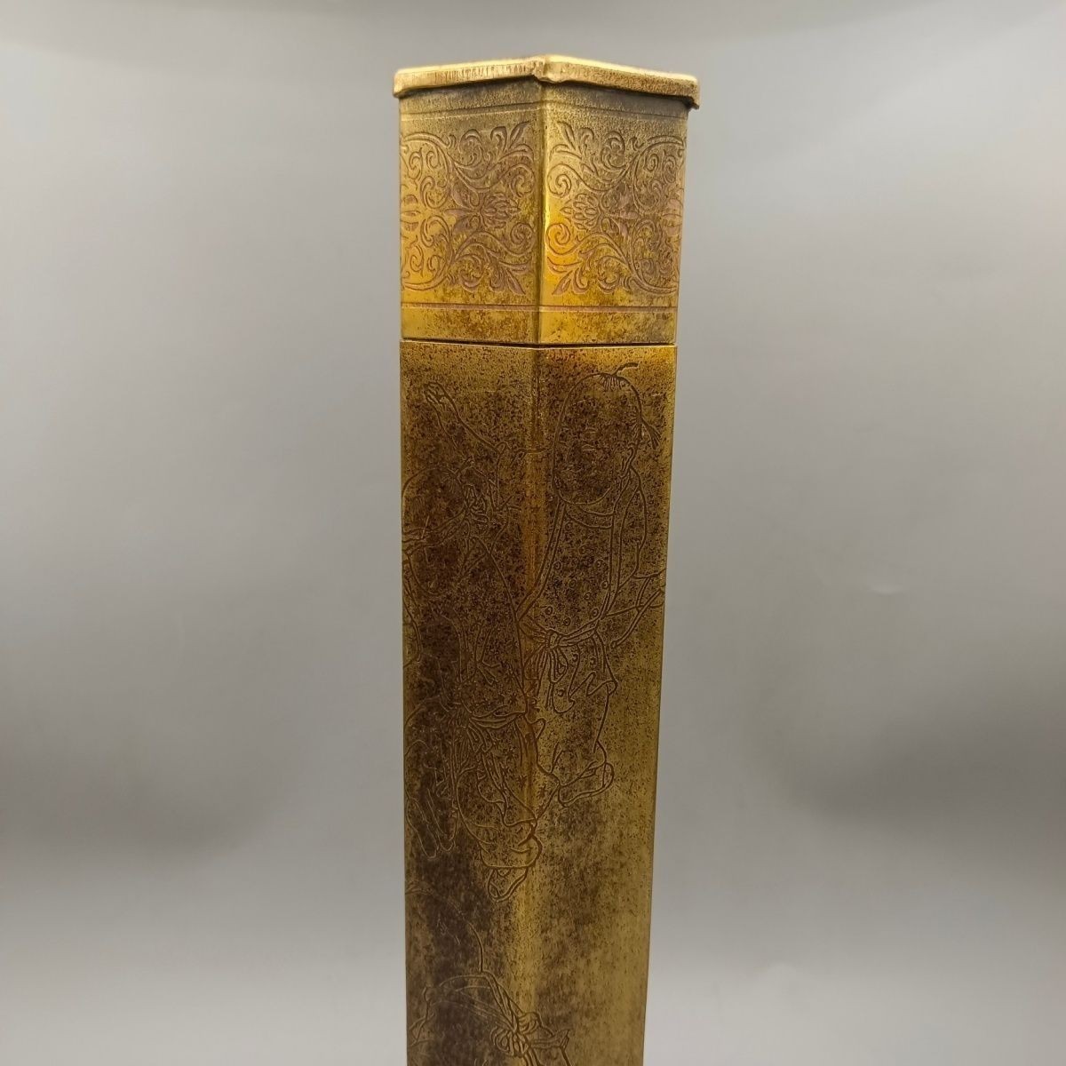 Pure Brass Hexagonal Incense Tube 33cm Five Blessings Vintage Copper Decor