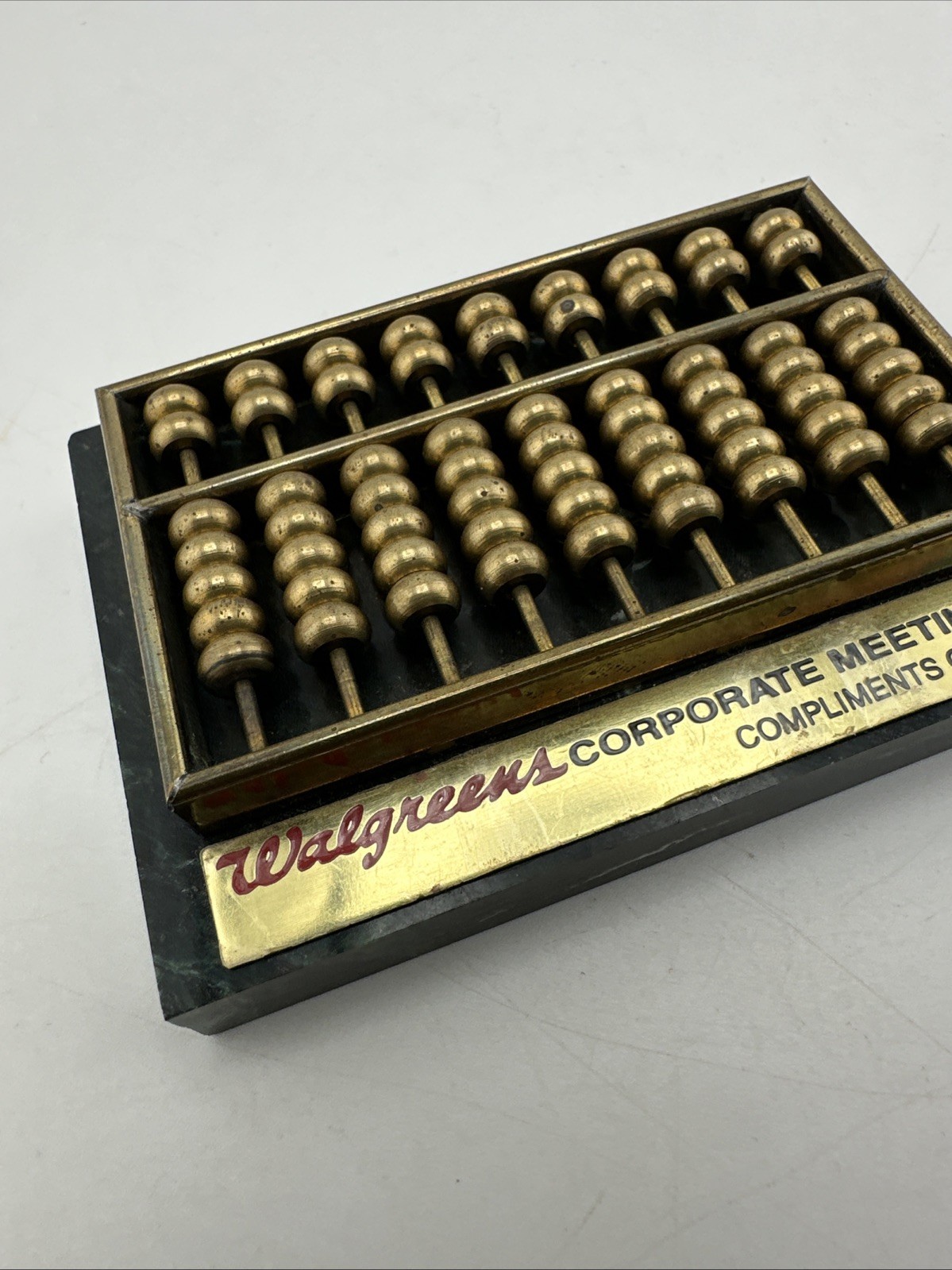 Mini Brass Abacus on Marble Base Desk Decor Paperweight Walgreens Vtg 3.75” Long