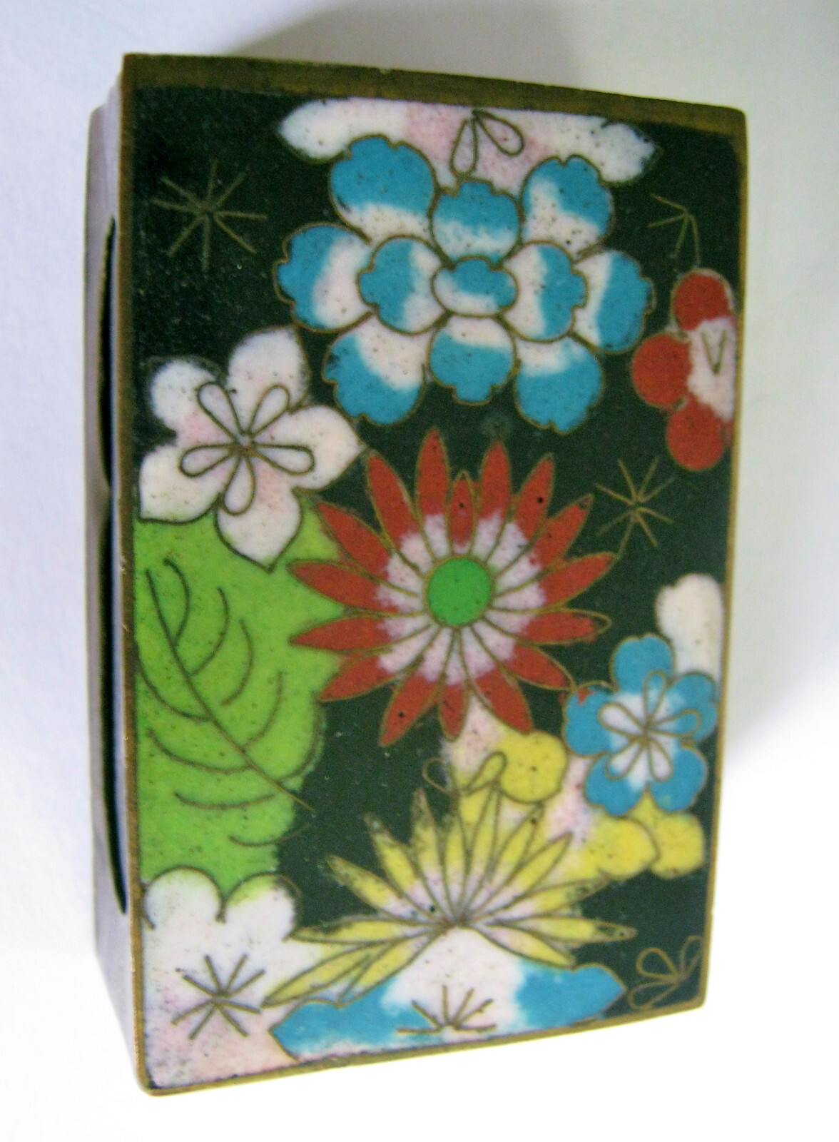 VINTAGE CHINA CLOISONNE TOBACCO SET FLORAL MATCHBOX ASHTRAY CIGARETTE JAR