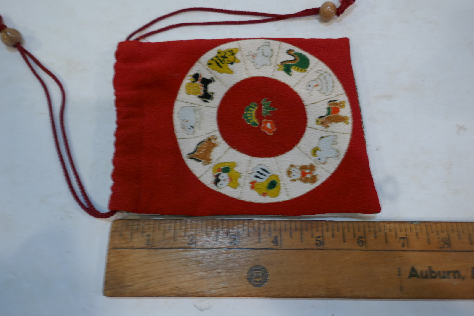 Vintage Chinese Zodiac Fabric Draw String Bag Nice Condition