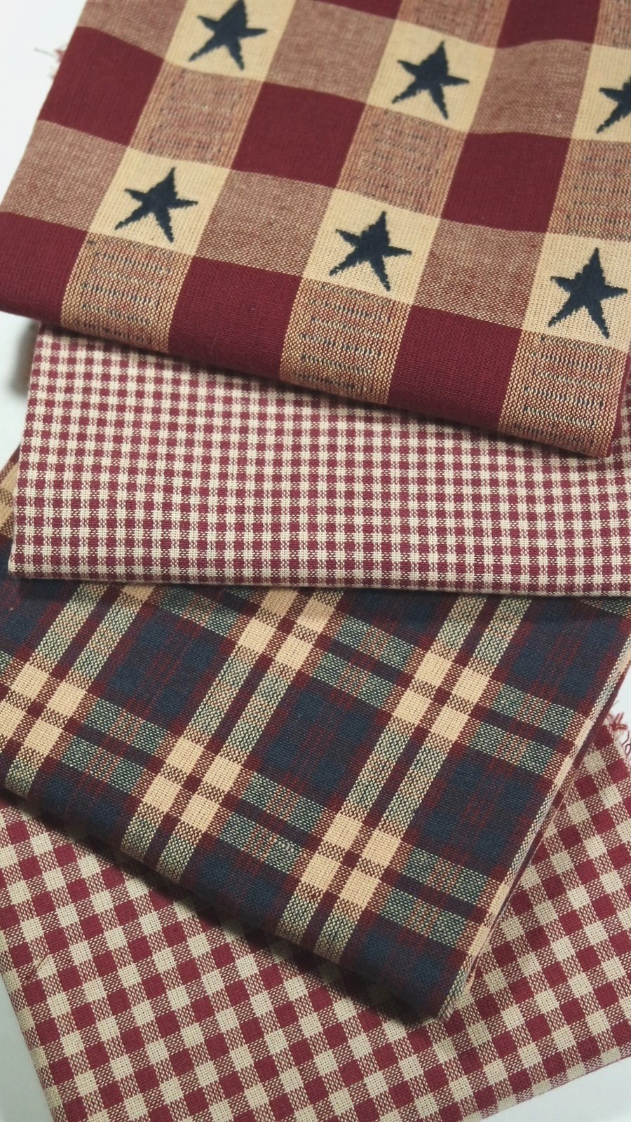 Primitive Antique Vintage Christmas Burgundy Red Plaid Quilt Fabric Scrap Lot