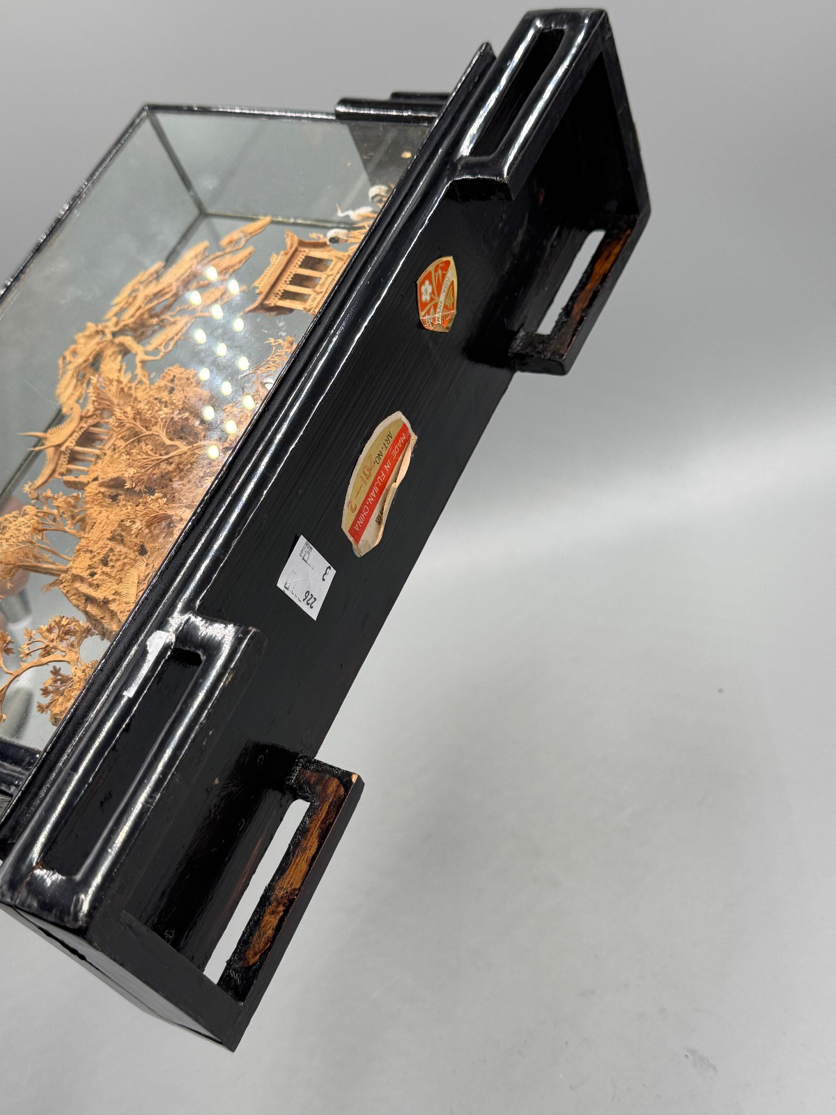 Mid 20th c. Chinese Fujian Cork Carving Landscape Diorama, Glass Display Case