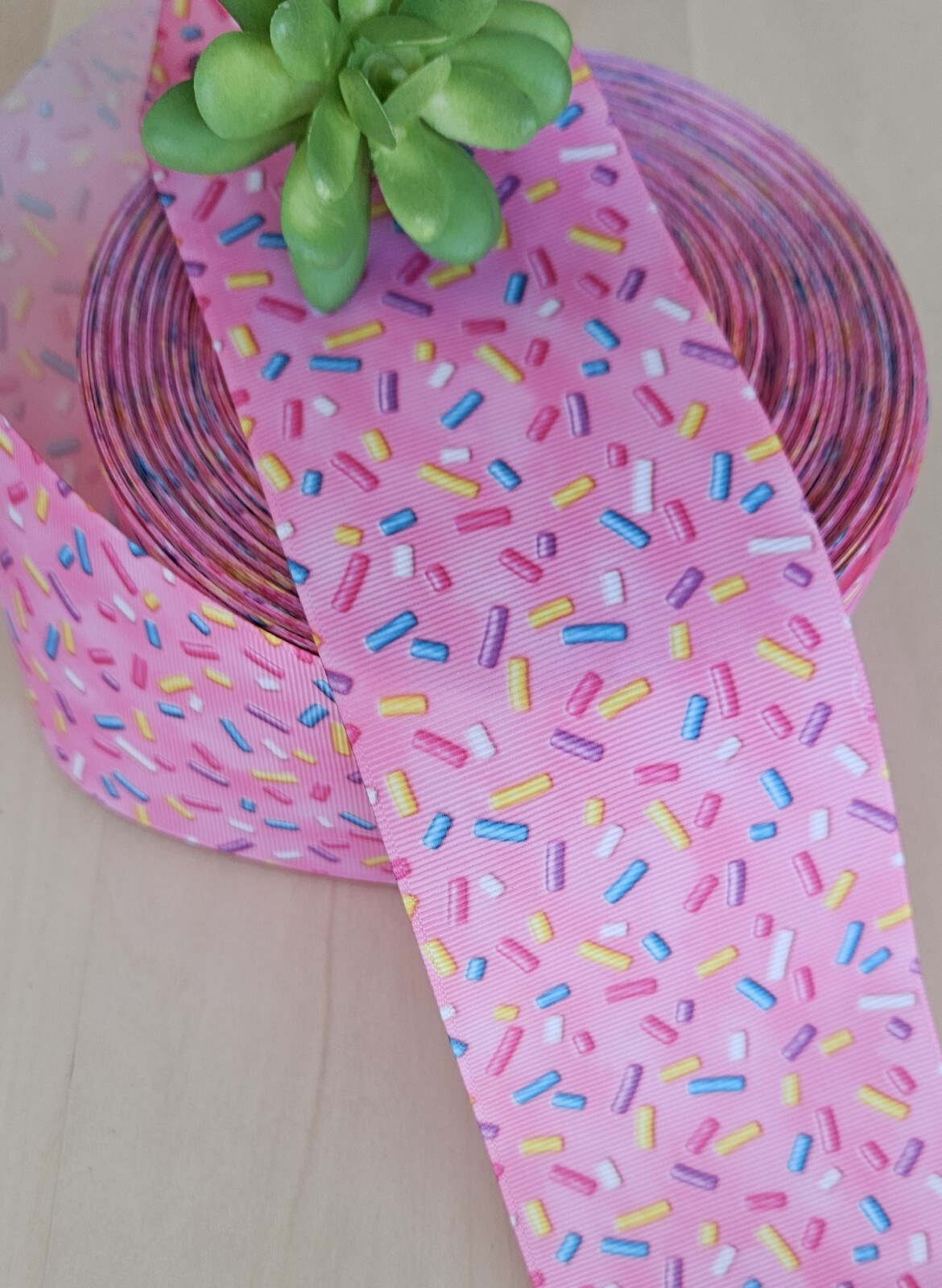 5/8, 7/8, 1.5 & 3″ (1 YD) Sprinkles Grosgrain Ribbon Pink Ice Cream Sprinkles