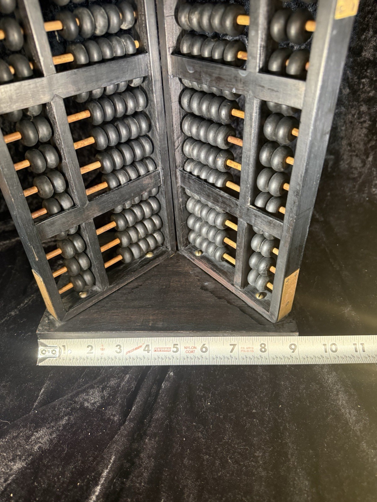 Vintage Chinese Abacus Stand / Decor 13 Row 91 Bead Wood & Brass