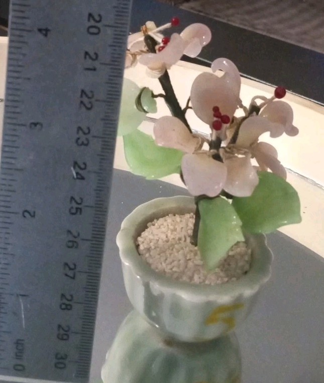 Vintage jade rose quartz flower bonsai tree decorative decor