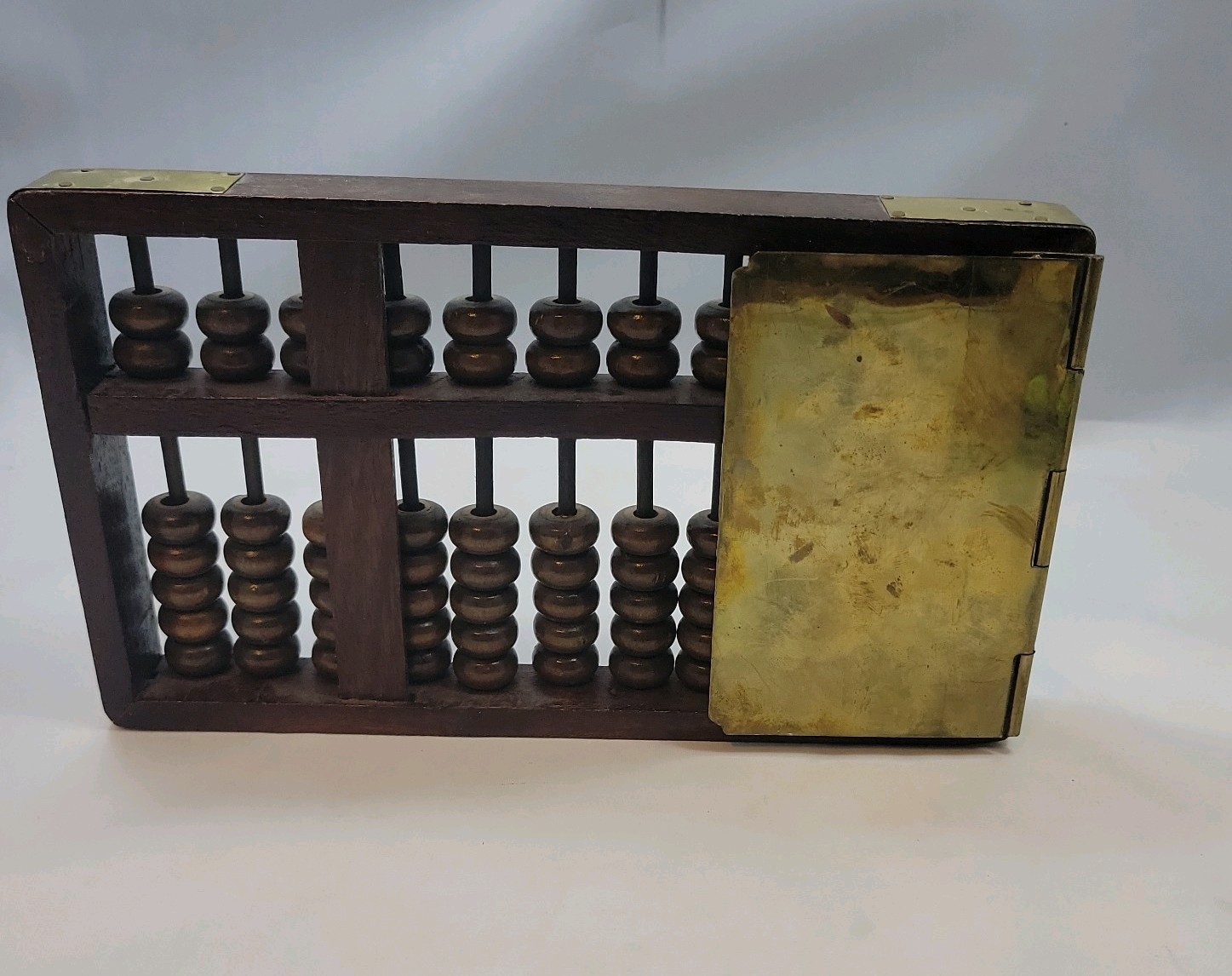 Vintage Wood and Brass Abacus 11 Row (9.5″ x 9.5″ Made In Hong Kong Math Tool