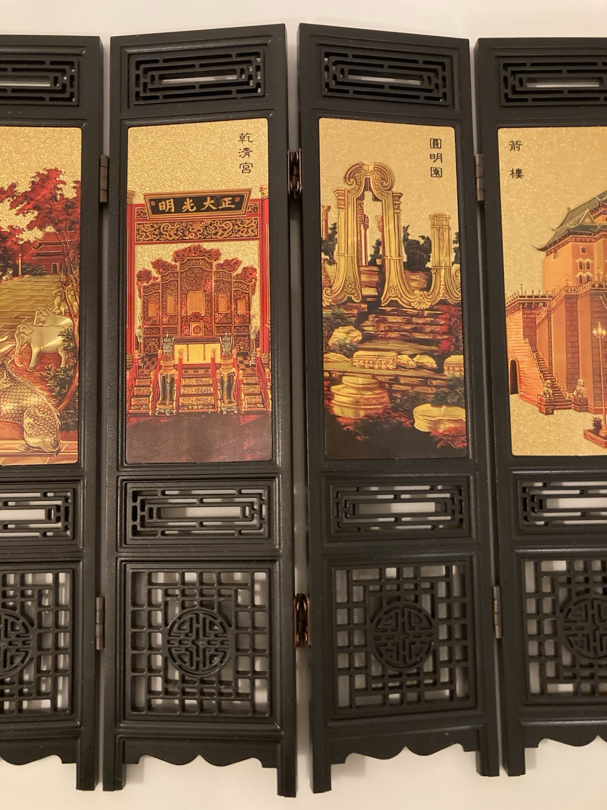 🧚🏻Vtg 6-Panel Lacquered Screen BEIJING SCENERY Table Top Folding