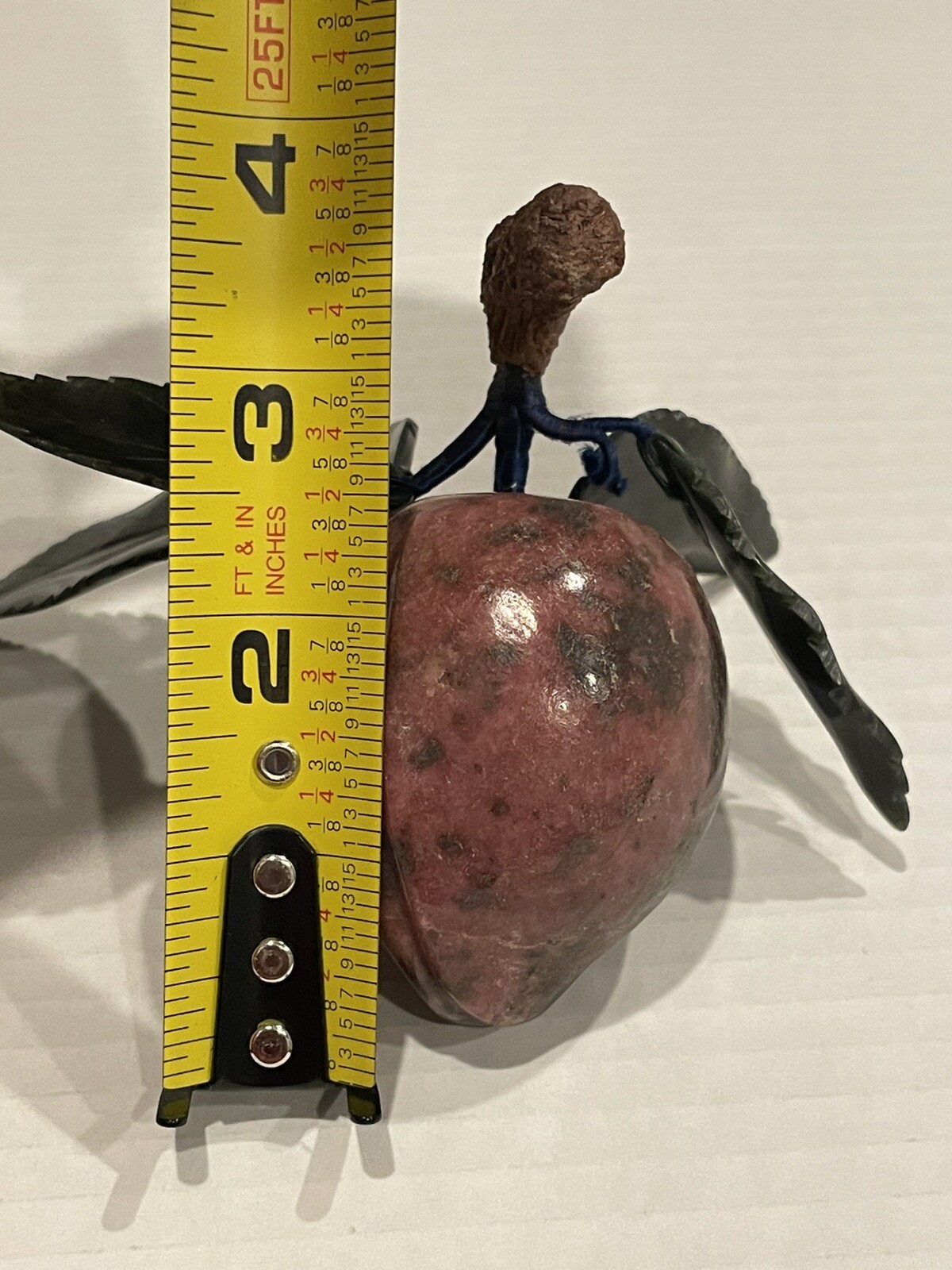 Vintage Asian Plum Heavy Stone Miniature Decorative Fruit Wood Stem 1950’s Rare