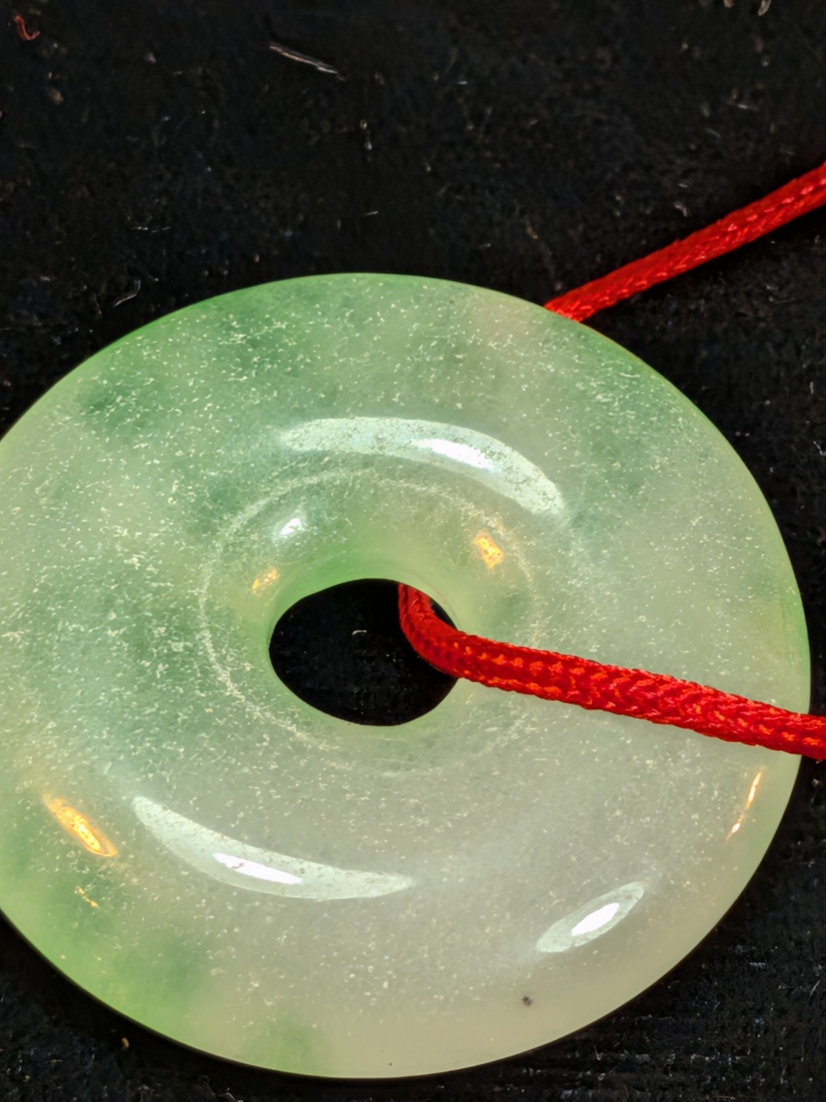 NOS Chinese Myanmar Jadeite Jade Donut Pendant Ping An Kou 1980-2000 Ships US