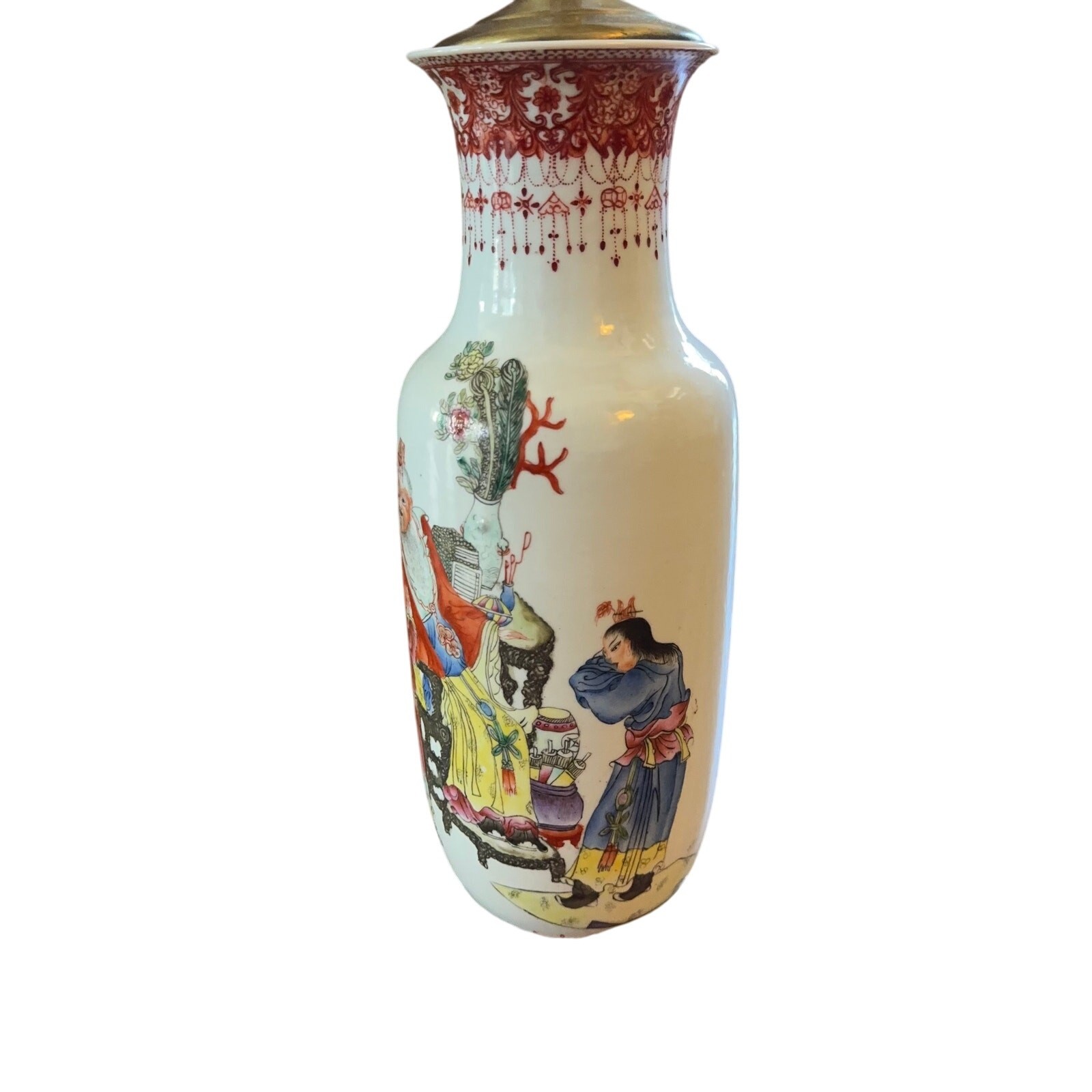 Vintage Chinese Porcelain Vase Lamp Shou Xing 28” Famille Rose Characters