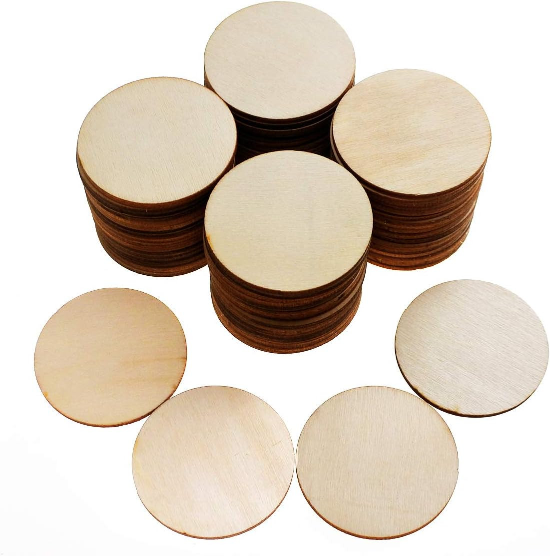 100 Pieces Unfinished Wood Circle – 2 Inch Round Disc Blank Natural Wooden Cutou